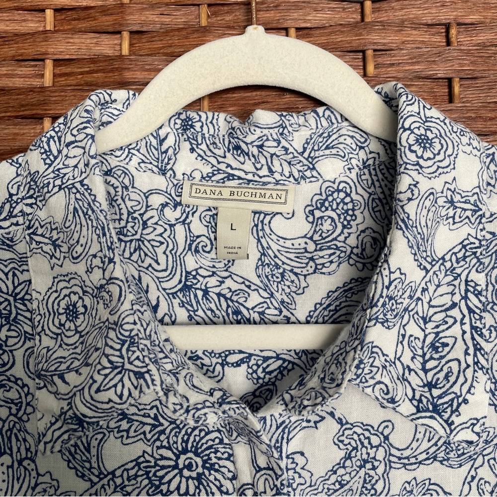 Dana Buchman Sleeveless Button-Down Linen Blend Top Coastal Grandmacore Size L. - Picture 3 of 6
